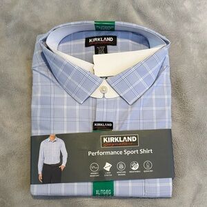 Kirkland Signature Light Blue Plaid Performance Dress Shirt